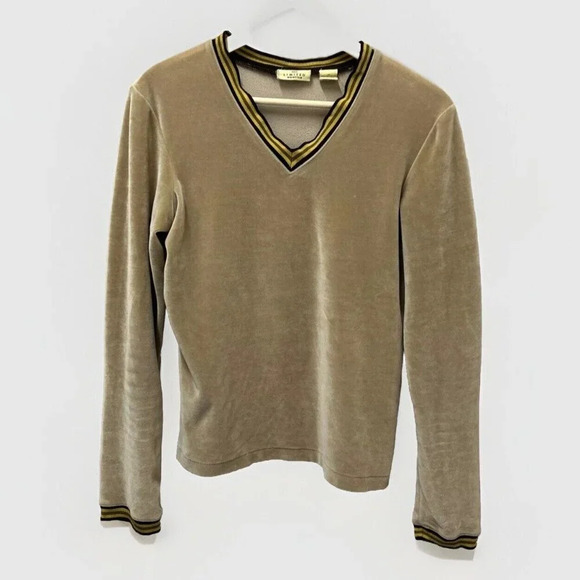 VTG Limited America Womens Shirt Velvet Sweater M Tan  V-Neck Long Sleeve‎ 70s - Picture 1 of 9